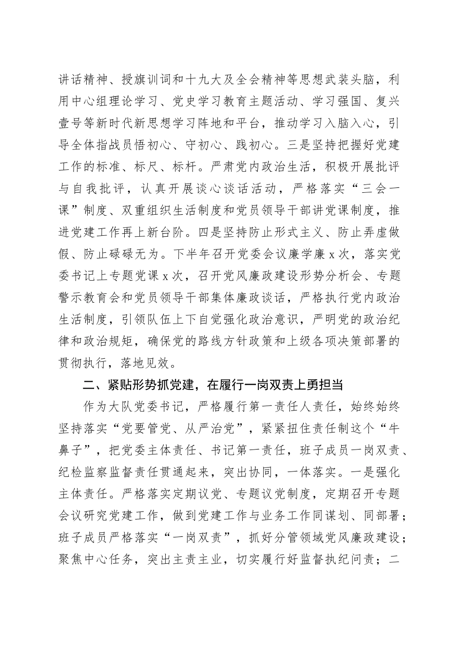 县消防救援大队党委书记2024年度述职述责述廉报告_第2页