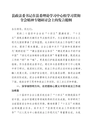 县政法委书记在县委理论学习中心组学习贯彻全会精神专题研讨会上的发言提纲心得体会研讨发言交流20251107