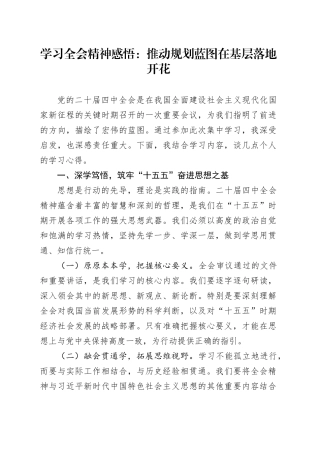 学习贯彻党的二十届四中全会精神心得体会感悟：推动规划蓝图在基层落地开花20251107