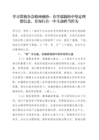 学习贯彻党的二十届四中全会精神心得体会感悟：在学思践悟中坚定理想信念，在知行合一中主动担当作为20251107