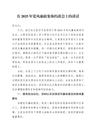 在2025年党风廉政集体约谈会上的讲话