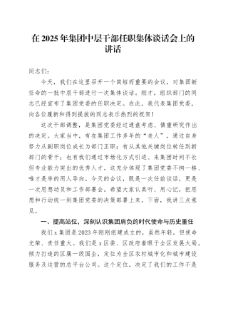 在2025年集团中层干部任职集体谈话会上的讲话