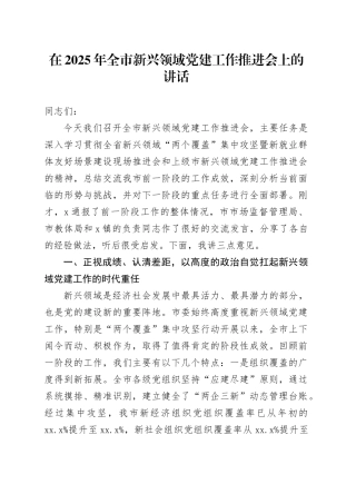 在2025年全市新兴领域党建工作推进会上的讲话