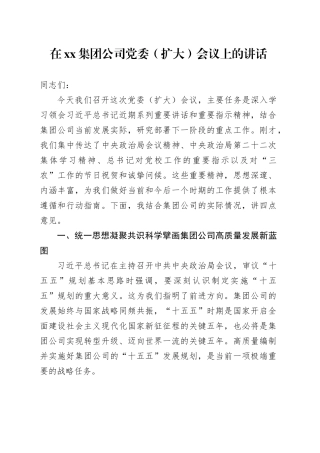 在集团公司党委（扩大）会议上的讲话