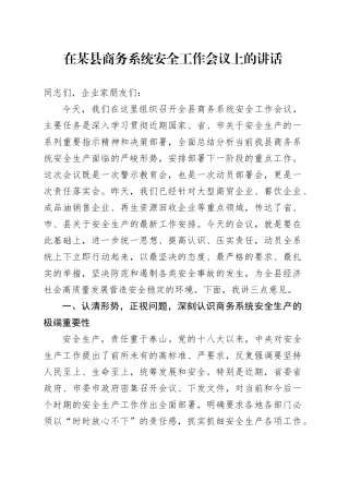 在某县商务系统安全工作会议上的讲话