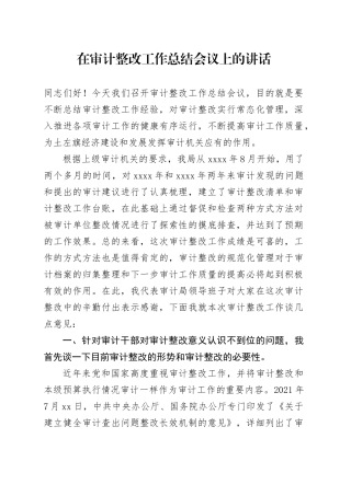 在审计整改工作总结会议上的讲话