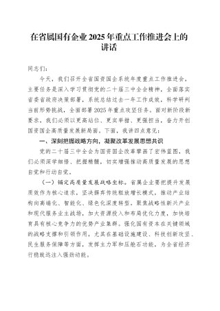 在省属国有企业2025年重点工作推进会上的讲话