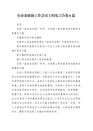 在市委政协工作会议上的发言合集6篇