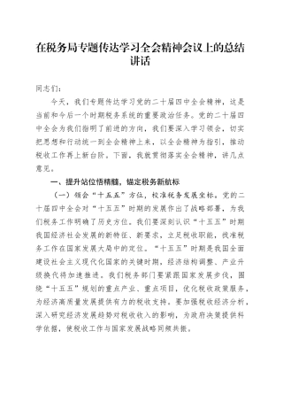 在税务局专题传达学习贯彻党的二十届四中全会精神会议上的总结讲话20251103