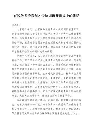 在税务系统青年才俊培训班开班式上的讲话