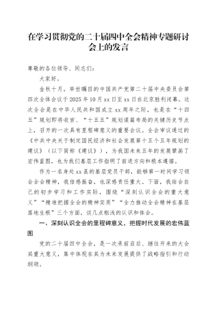 在学习贯彻党的二十届四中全会精神专题研讨会上的发言研讨交流讲话心得体会20251103