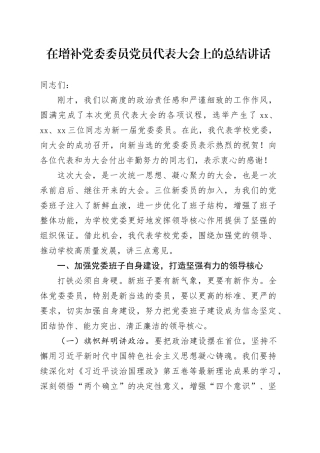 在增补党委委员党员代表大会上的总结讲话