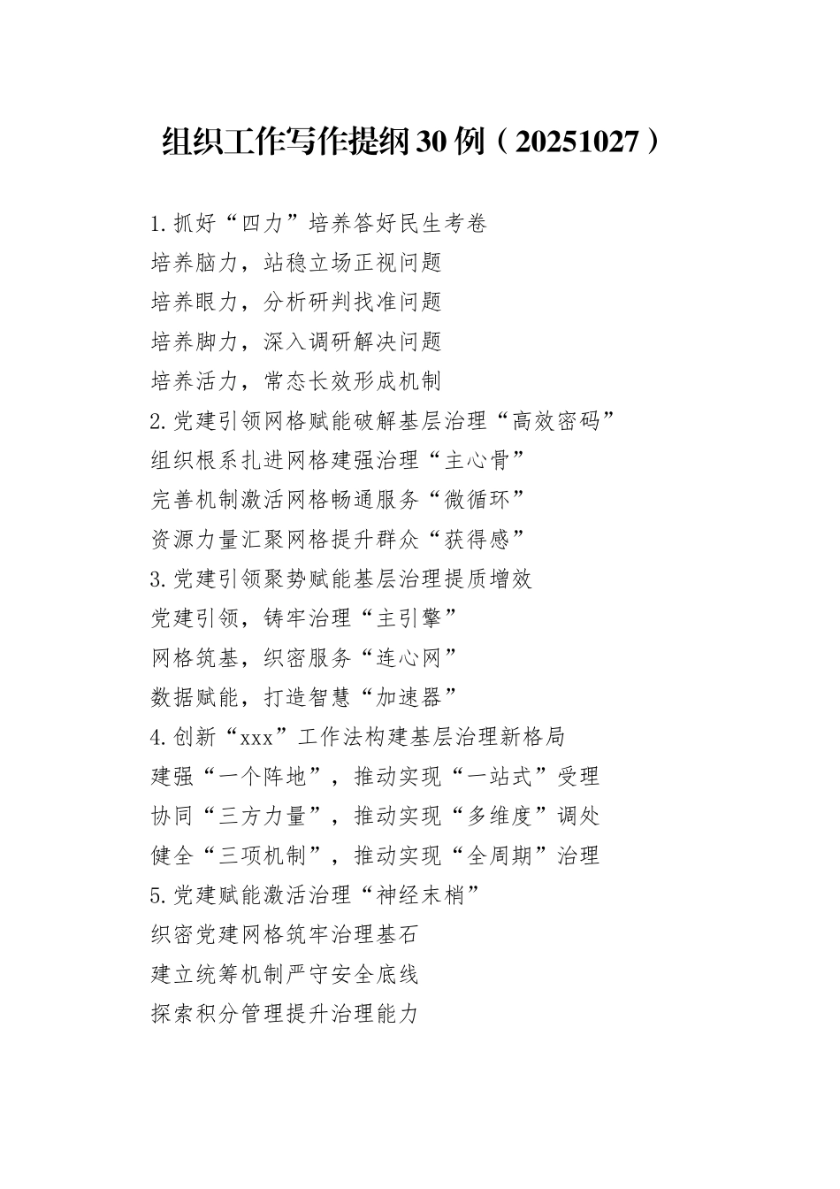 组织工作写作提纲30例（20251027）_第1页