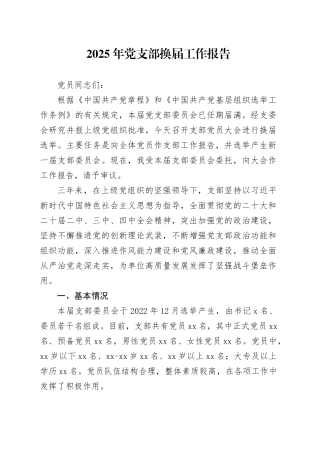 2025年党支部换届工作报告