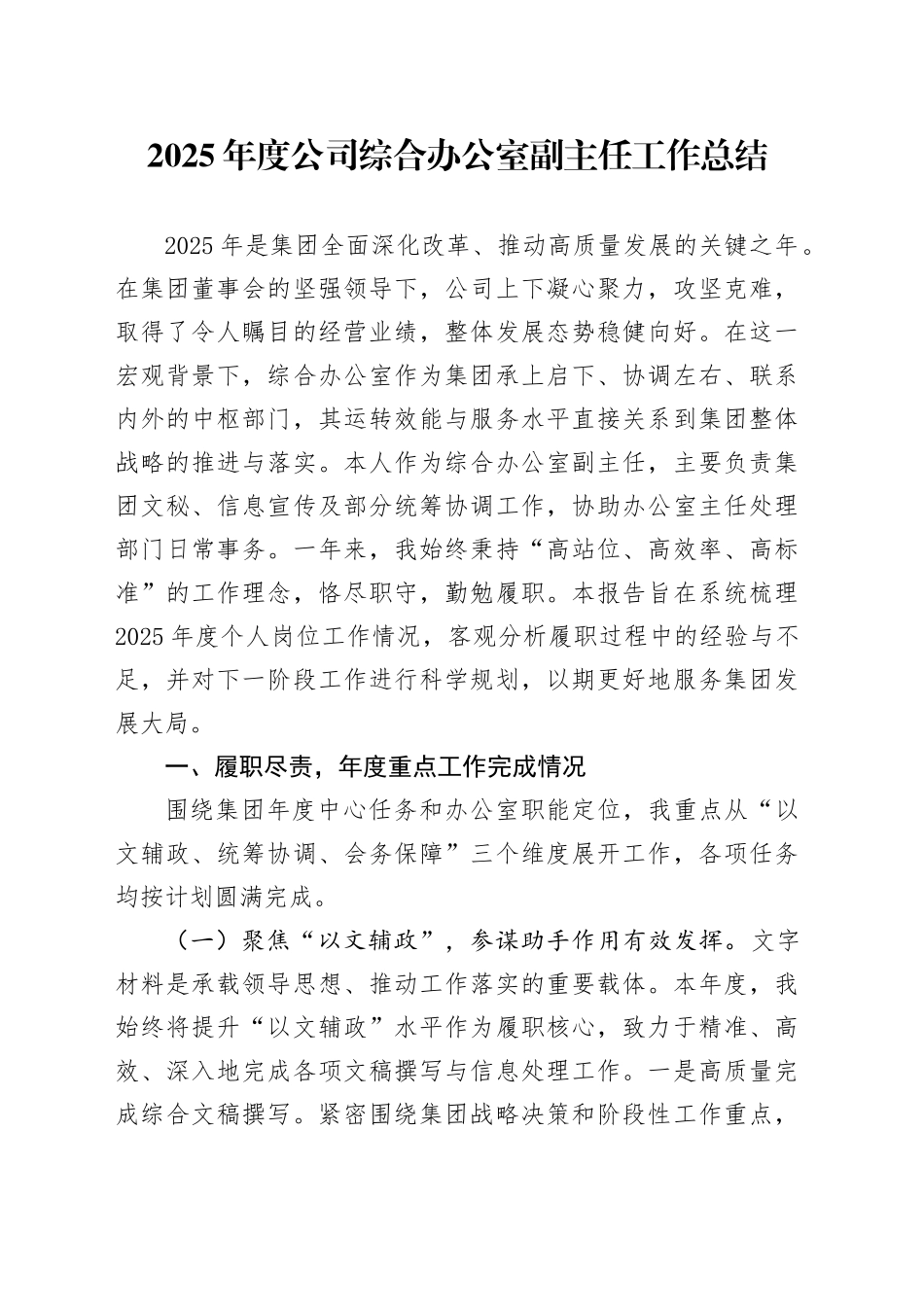 2025年度公司综合办公室副主任工作总结_第1页