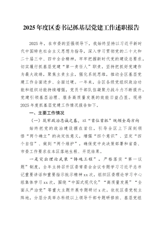 2025年度区委书记抓基层党建工作述职报告