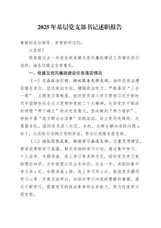 2025年基层党支部书记述职报告