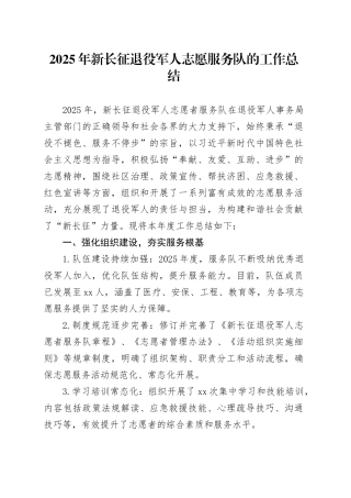 2025年新长征退役军人志愿服务队的工作总结