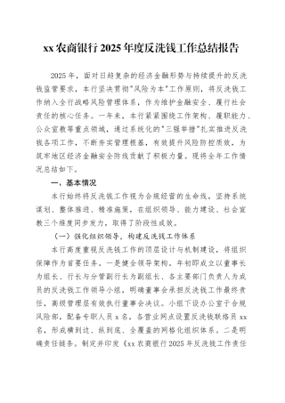 XX农商银行2025年度反洗钱工作总结报告