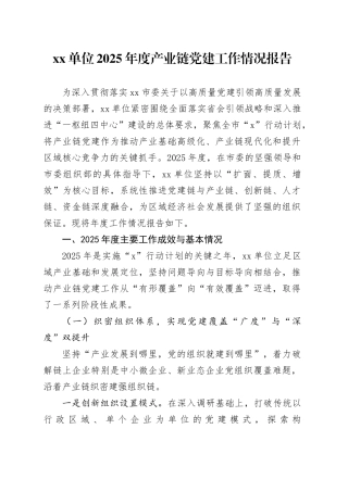 单位2025年度产业链党建工作情况报告