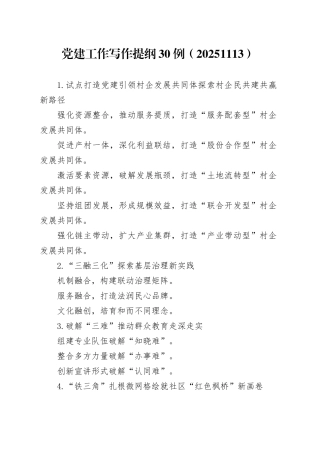 党建工作写作提纲30例（20251113）
