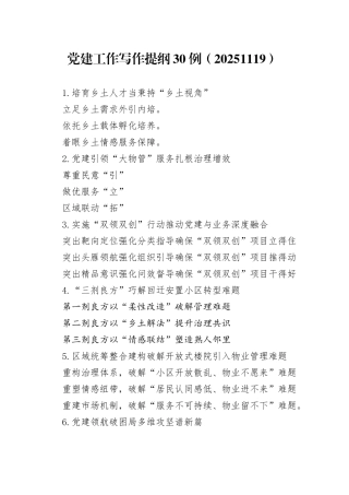 党建工作写作提纲30例（20251119）