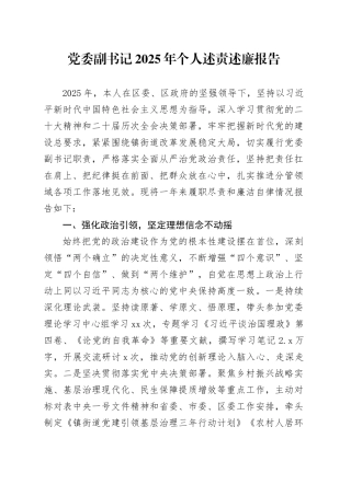 党委副书记2025年个人述责述廉报告