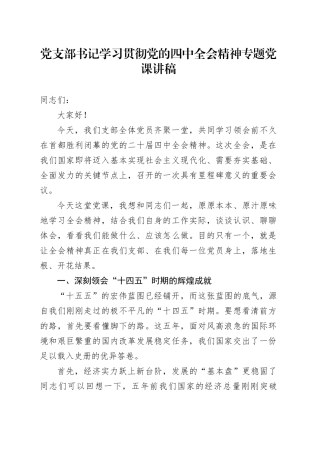 党支部书记学习贯彻党的四中全会精神专题党课讲稿20251111