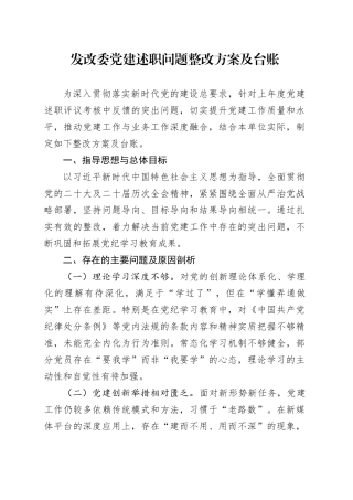发改委党建述职问题整改方案及台账