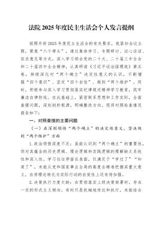 法院2025年度民主生活会个人发言提纲_1