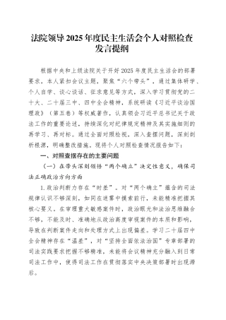 法院领导2025年度民主生活会个人对照检查发言提纲20251117