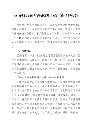 分局2025年查处无照经营工作情况报告
