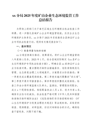 分局2025年度矿山企业生态环境监管工作总结报告