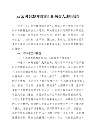 公司2025年度团组织负责人述职报告