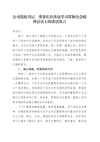公司党组书记、董事长在传达学习贯彻党的二十届四中全会精神会议上的讲话发言20251126