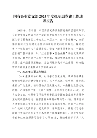国有企业党支部2025年度抓基层党建工作述职报告