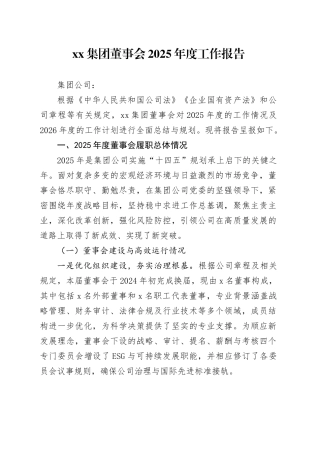 集团董事会2025年度工作报告