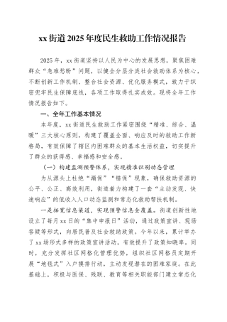 街道2025年度民生救助工作情况报告