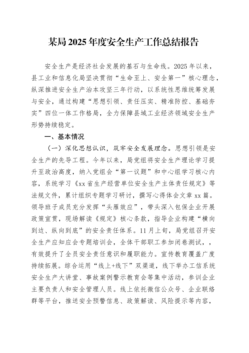 某局2025年度安全生产工作总结报告_第1页