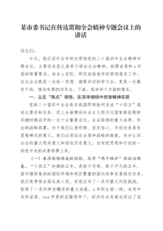 某市委书记在传达学习贯彻党的二十届四中全会精神专题会议上的讲话20251126