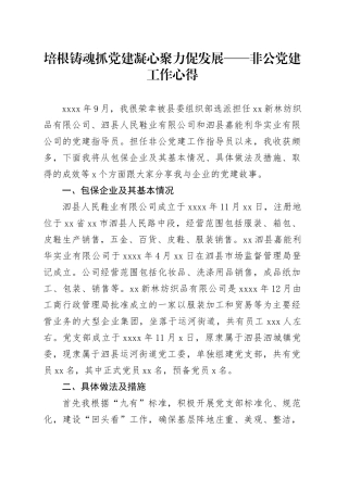 培根铸魂抓党建 凝心聚力促发展——非公党建工作心得