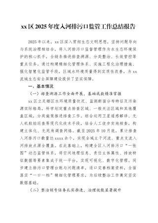 区2025年度入河排污口监管工作总结报告