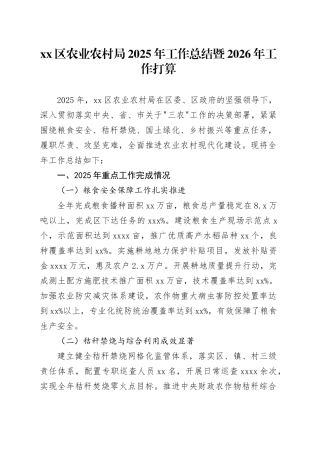 区农业农村局2025年工作总结暨2026年工作打算
