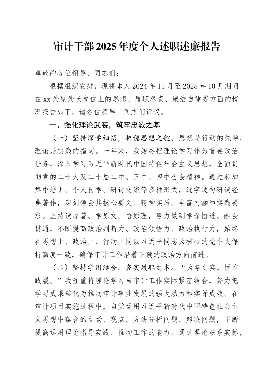 审计干部2025年度个人述职述廉报告_第1页