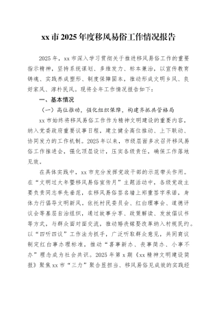 市2025年度移风易俗工作情况报告