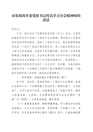 市发展改革委党组书记传达学习贯彻党的二十届四中全会精神时的讲话20251126