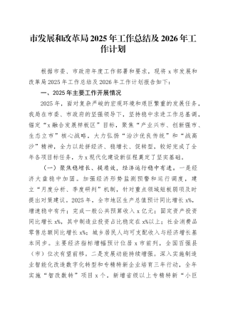 市发展和改革局2025年工作总结及2026年工作计划