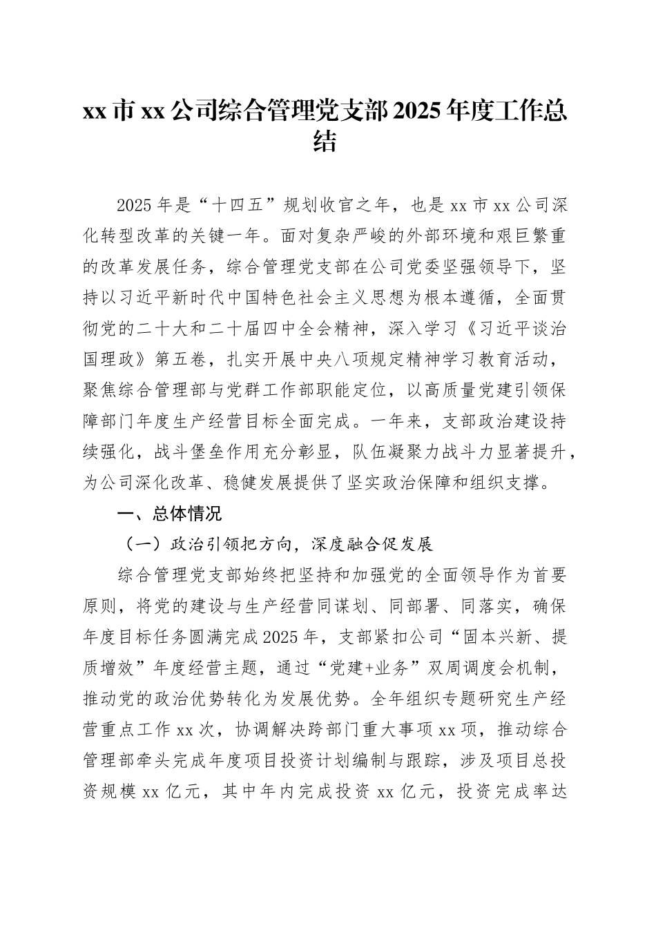 市公司综合管理党支部2025年度工作总结_第1页