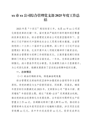 市公司综合管理党支部2025年度工作总结