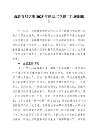 市教育局党组2025年抓基层党建工作述职报告